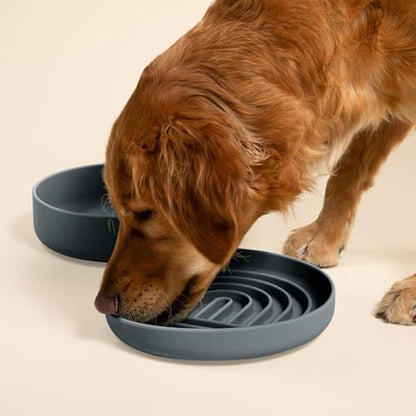 Slow Feeder Dog Bowl - Silicone Dog Bowl, Large, 9.5" x 1.5" - Charcoal - Image 2