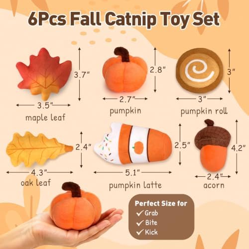 Plush Fall Catnip Toys for Indoor Cats 6 Pack, Pumpkin Shape - Image 2