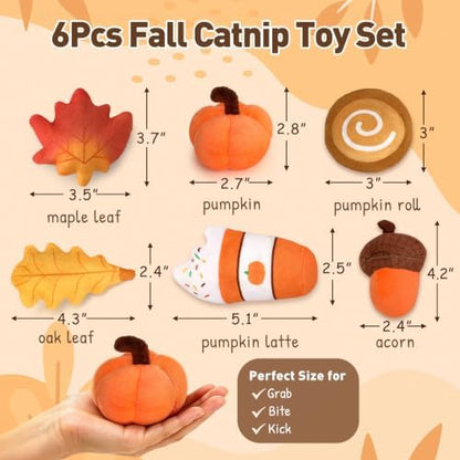 Plush Fall Catnip Toys for Indoor Cats 6 Pack, Pumpkin Shape - Image 2