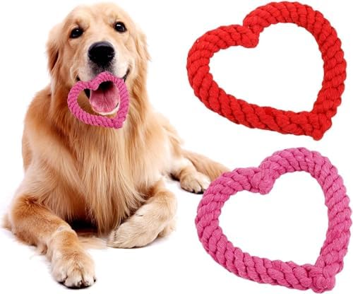 Jinshining Pink Cute Dog/Cat Chew Toys, Dog Toys for Chewers, Heavy Duty Dental Rope Toy for Dogs, Creative Love Heart Shaped Interactive Rope Dog Toys, Cotton Puppy Teething Chew Tug Toy Dark - Image 3