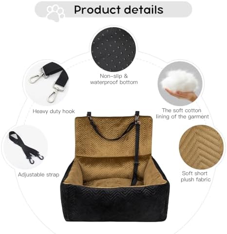 Dog Car Seat for Small Dogs,Medium Dog Car Bed with Detachable Washable Cover,Pet Puppy Booster Cars Seats with Safety Belt Up to 30 lbs(Black V) - Image 5
