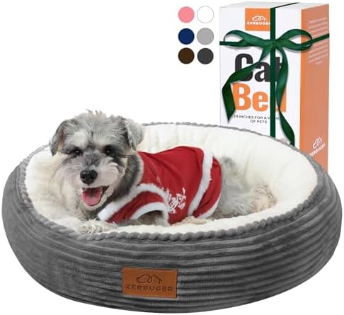 Zerbuger 23in Dark Grey Round Dog Bed Sofa for Dogs Cats, Machine Washable by Zerbuger