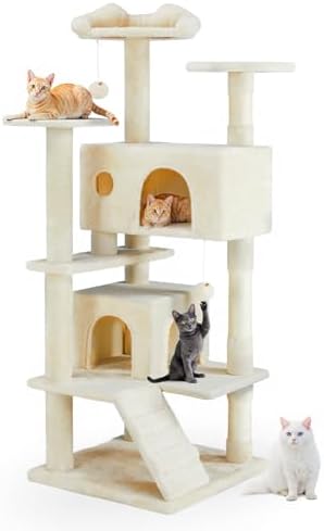 54 Inch Cat Tree Tower with Natural Sisal Scratching Post by Aidoly