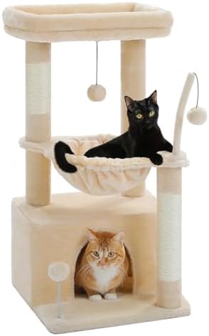 PEQULTI 4-in-1 Cat Tree for Kittens & Small Cats, 33in Beige Tower by PEQULTI