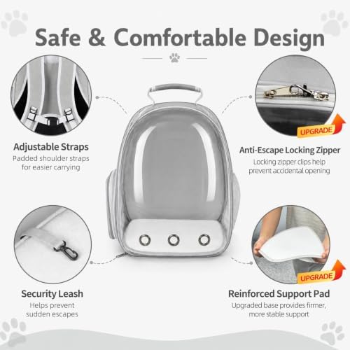 Expandable Cat Carrier Backpack with Bubble Window, Grey - Image 6