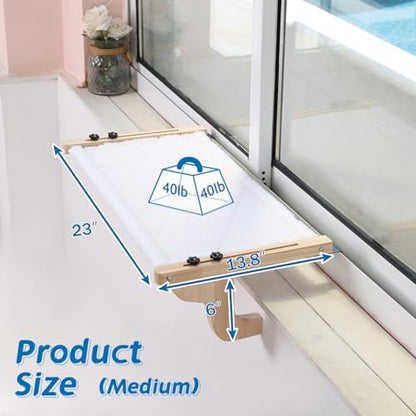 Zakkart Easy Seat Cat Perch for Windowsill (Natural Wood/White, M) - Image 5