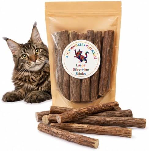 Extra Thick Silvervine Sticks for Cats, Natural Matatabi Cat Chew Sticks, 10 Pack, 8–12mm Thick, 4.75" Long, Catnip Alternative, Dental Chew Toy by Kitty Whiskers Playhouse by Unknown