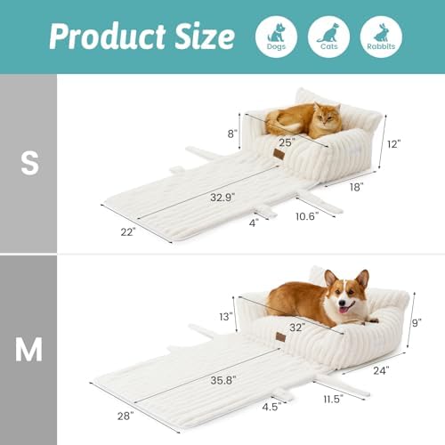 COZY KISS Cute Cat Bed with Removable Cover, Multifunctional Plush Faux Fur Pet Couch Bed with Blanket, Ultra-Soft Pet Furniture for Cats & Small Dogs (Cream, M: 32''x24'') - Image 5