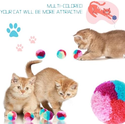 Amaxiu 1.2 in Colorful Cat Pom Pom Ball Toys, 20 Pcs Rainbow Cat Toy Balls Soft Plush Cat Ball Interactive Training Ball for Indoor Cats & Kittens - Image 4