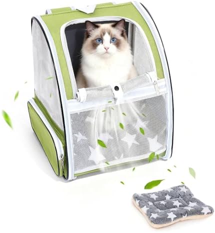 Cat Backpack Carrier with Washable Bed Mat Green Cat Carrier by Unknown