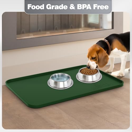 Silicone Dog Cat Food Mat Extra Thick Raised Edge, 20"x14" Dark Olive - Image 2