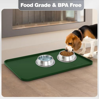 Silicone Dog Cat Food Mat Extra Thick Raised Edge, 20"x14" Dark Olive - Image 2