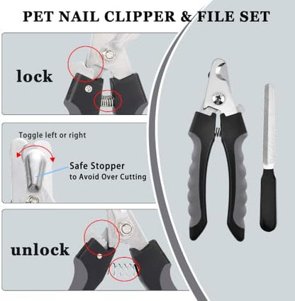 7PCS Dog Grooming Brush Kit for Shedding and Matted Fur, Self-Cleaning Slicker Brush with Undercoat Rake, Flea Comb for Long-Haired Pets, Grey - Image 4