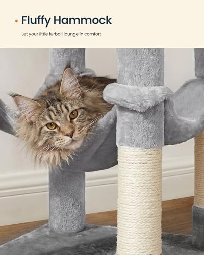 SONGMICS HOME Cat Tree for Indoor Cats, Multi-Level Cat Tower with Sisal Scratching Posts, Hammock and Condo, Light Gray - Image 6