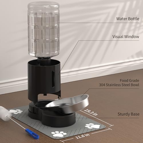 JUNSPOW Cat Water Dispenser with Placemat & Stainless Steel Bowl (4L Black) - Image 5