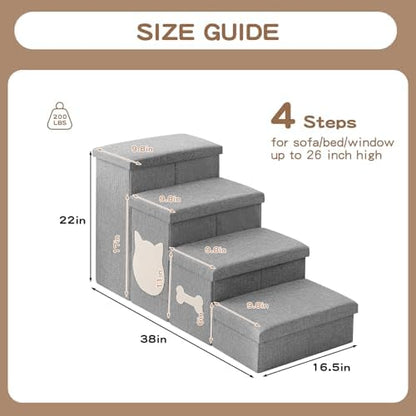 Dog Steps for High Bed, Foldable Dog Stairs with Storage, Grey - Image 5