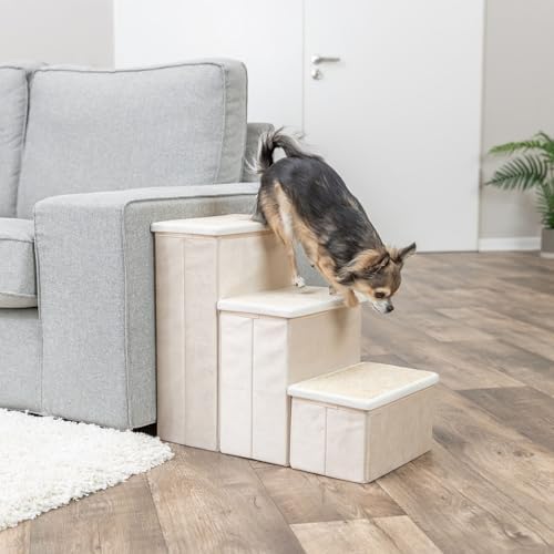 TRIXIE 3-Step Velour Pet Stairs for Dogs & Cats - 17.7" H - Beige - Image 2