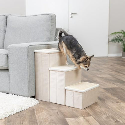TRIXIE 3-Step Velour Pet Stairs for Dogs & Cats - 17.7" H - Beige - Image 2