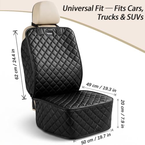 Front Seat Car Cover, PU Leather Dog Car Seat Cover with Side Flaps, Black - Image 4