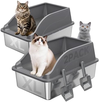 2PACK XL Stainless Steel Litter Box, Dark Grey by KISENG