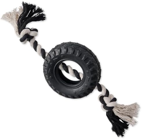 Pet Passion Natural Rubber Tire and Organic Cotton Rope Pull and Chew Dog Toy for All Pet Breeds, Black, Medium by PetPassion