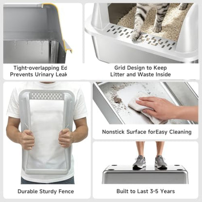 High-Sided Stainless Steel XL Cat Litter Box for Cats - Image 5