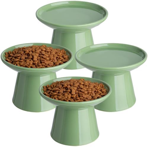Ceramic Elevated Cat Food Bowls,6.2" Wide,4-Pack,Green by KITCHENLESTARaddsmorebeautifulcolourstoyourlife