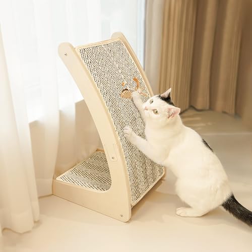 PETKARAY Cat Scratcher, Sisal Cat Scratch Pad, Curved Scratching Board for Indoor Kitty, Floor Mounted Scratcher with Mouse Toy Catnip by PETKARAY