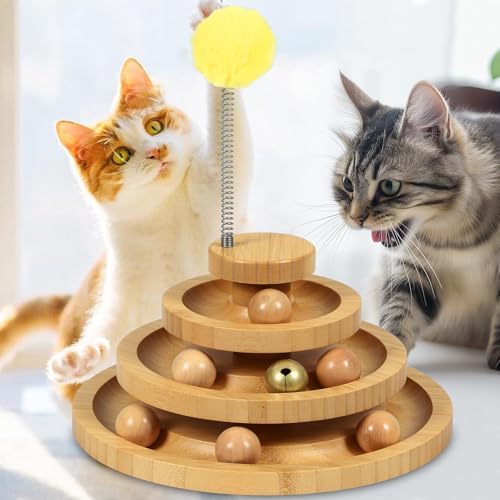 DoogCat Cat Ball Track - 3-Level Cat Ball Tower with 9 Removable Balls for Interactive Play and Mental, Physical Exercise - Large Size by LovesPetsinZero-WasteWay