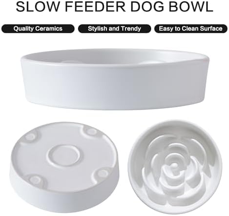 8.25'' Ceramic Slow Feeder Dog Bowls - Petal Shape Modern Dog Food Dish for Medium and Large Breeds, Puzzle Maze Bowl to Slow Down Eating, Anti-Gulping, Dishwasher & Microwave Safe, White - Image 2