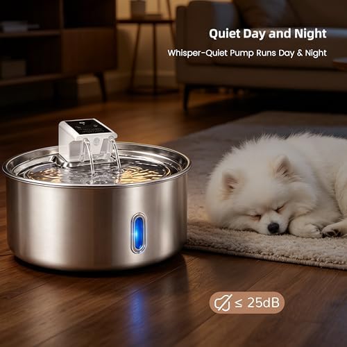 7L Cordless Dog Water Fountain, Wireless Battery Powered Stainless Steel Pet Fountain for LargeDogs & Multi-Pet Homes, 5000mAh 30-Day Battery, Ultra Quiet <30dB, 3 Modes, 4 Filters Included - Image 6