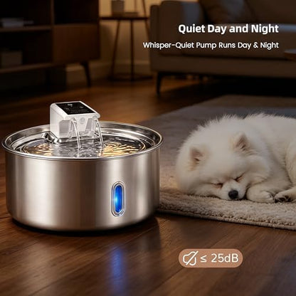 7L Cordless Dog Water Fountain, Wireless Battery Powered Stainless Steel Pet Fountain for LargeDogs & Multi-Pet Homes, 5000mAh 30-Day Battery, Ultra Quiet <30dB, 3 Modes, 4 Filters Included - Image 6