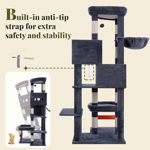 Hey-brother Cat Tree Tower with Stable L-Shaped Widen Base, Condo, MPJ086G - Image 7
