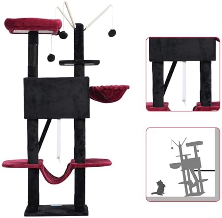 Hey-brother Cat Tree Tower with Padded Platform Bed, Hammock, MPJ019-SBR - Image 7