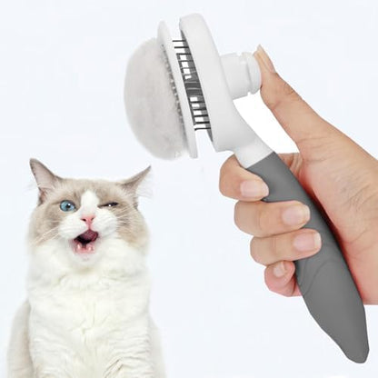 Self Cleaning Slicker Brush - Cat Brush Skin-Friendly Deshedding Grooming Massaging Tool for Long & Short Haired Pets, Cat Hair Brushes Easy Removes Undercoat for Dogs Cats Rabbits-UPGRADED, Gray - Image 2