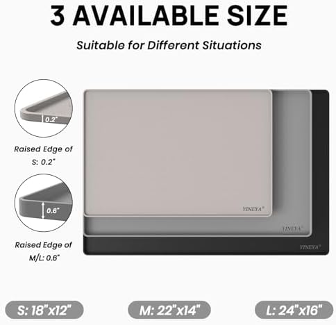 YINEYA 18" x 12" Silicone Cat Food Mat Waterproof, 0.2" Raised Edge(Gray) - Image 2