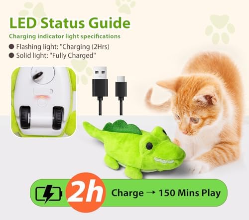 Interactive Cat Toys for Indoor Cats – Auto Moving Alligator with 360° Random Movement & Tail Wagging, Rechargeable Cat Exercise Toy with Catnip, Self-Play Fun for Bored Adult Cats-Green - Image 5
