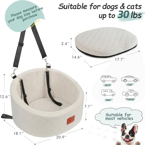 Lealchum Dog Car Seat for Small Dogs Up to 30 Lbs,Ultra Soft Fabric Fill in Comfy Memory Foam,Happy Pet Ride,2 Safety Dog Leashes,Fully Detachable and Washable,Anti Slip Base(Beige) - Image 2