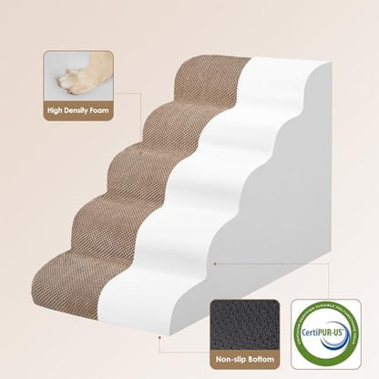 EHEYCIGA Curved Dog Stairs Ramp, 5-Step Extra Wide High Beds, Dog Steps - Image 2