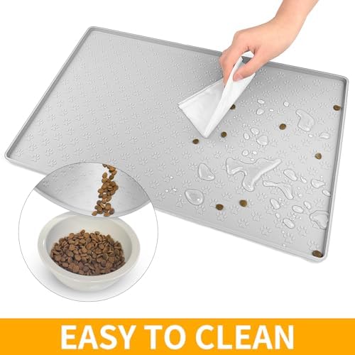 Ptlom Dog Food Mat Anti-Slip Pet Bowl Mats for Food and Water, High-Lips Pet Placemat Prevent Messy Spills to Floor, Waterproof Puppy Feeding Tray for Small, Medium Large Dogs Cats, Silicone - Image 5