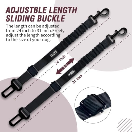 COOYOO Dog Seat Belt,Retractable Dog Car Harness Seat Belt for Car Adjustable Nylon Pet Safety Seat Belts Heavy Duty & Elastic Bungee Buffer - Image 4