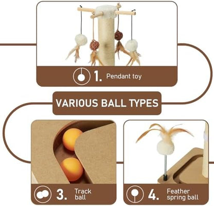 PEEKAB Cat Scratching Post 27 Inches Sisal Scratch Posts for Indoor Cats,with Track Ball Toys Kitten Vertical Scratcher Furniture Beige - Image 3