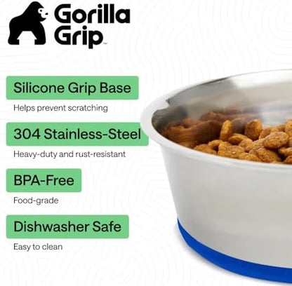 GORILLA GRIP Dog Bowls, Food Grade Stainless Steel, Set of 2, 6 Cup, Blue - Image 2