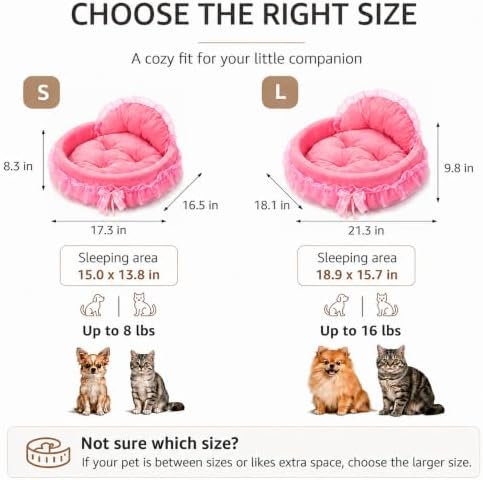 Pink Dog Bed Washable Princess Cat Couch Soft Plush Pet Sofa Nest Mat Snuggle Kitten Puppy Cave Beds Cute Cozy Kitten Doggy Kennel Cushion Small Medium Dogs Cats Sleeping Pad (S, Pink) - Image 2