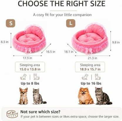 Pink Dog Bed Washable Princess Cat Couch Soft Plush Pet Sofa Nest Mat Snuggle Kitten Puppy Cave Beds Cute Cozy Kitten Doggy Kennel Cushion Small Medium Dogs Cats Sleeping Pad (S, Pink) - Image 2