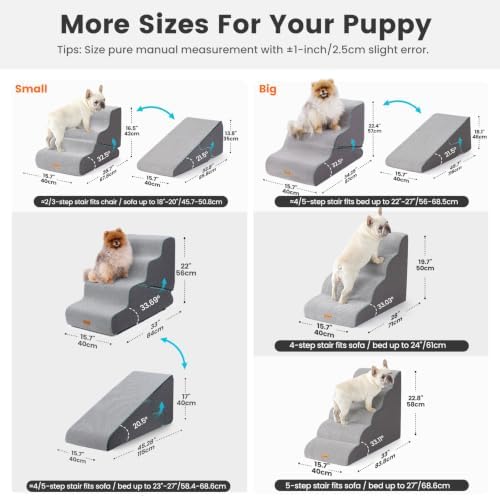 Gardner Pet Dog Stairs for Small Dogs 22.4" H, Large 2 in 1 Transformable 3-Step Pet Stairs and ramp, Dog Steps for High Bed (22-27") with Non-Slip Waterproof Cover CertiPUR-US Certified Foam, Grey - Image 3