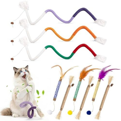 Silvervine Sticks for Cats and Cat Chew Rope Toy for Dental Care Teeth Cleaning&Anxiety Relief,Interactive Catnip Toys for Bored Indoor Cats（9pcs） by Unknown