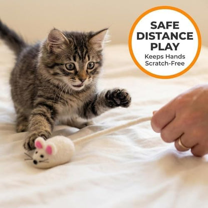 Glaciart One Felt Mouse Cat Toy – Soft Fuzzy Enrichment 100% Natural Wool - Interactive Catnip Play Cat Toy Set - Safe for Pets, Non-AZO Colored Dyes - 42” Long - Image 3