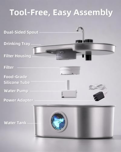 8L/270oz Cordless Stainless Steel Dog Water Fountain Pet Fountain - Image 6