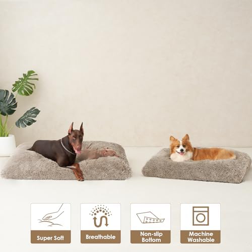 EHEYCIGA Fluffy Dog Crate Bed, Plush Extra Large Plus Dog Pillow, Taupe - Image 7